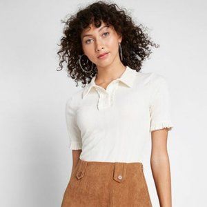 Modcloth Daily Wins Ribbed Polo Top Size Small